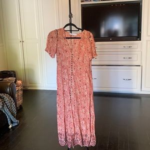 ZARA Red-orange v-neck maxi dress size XS